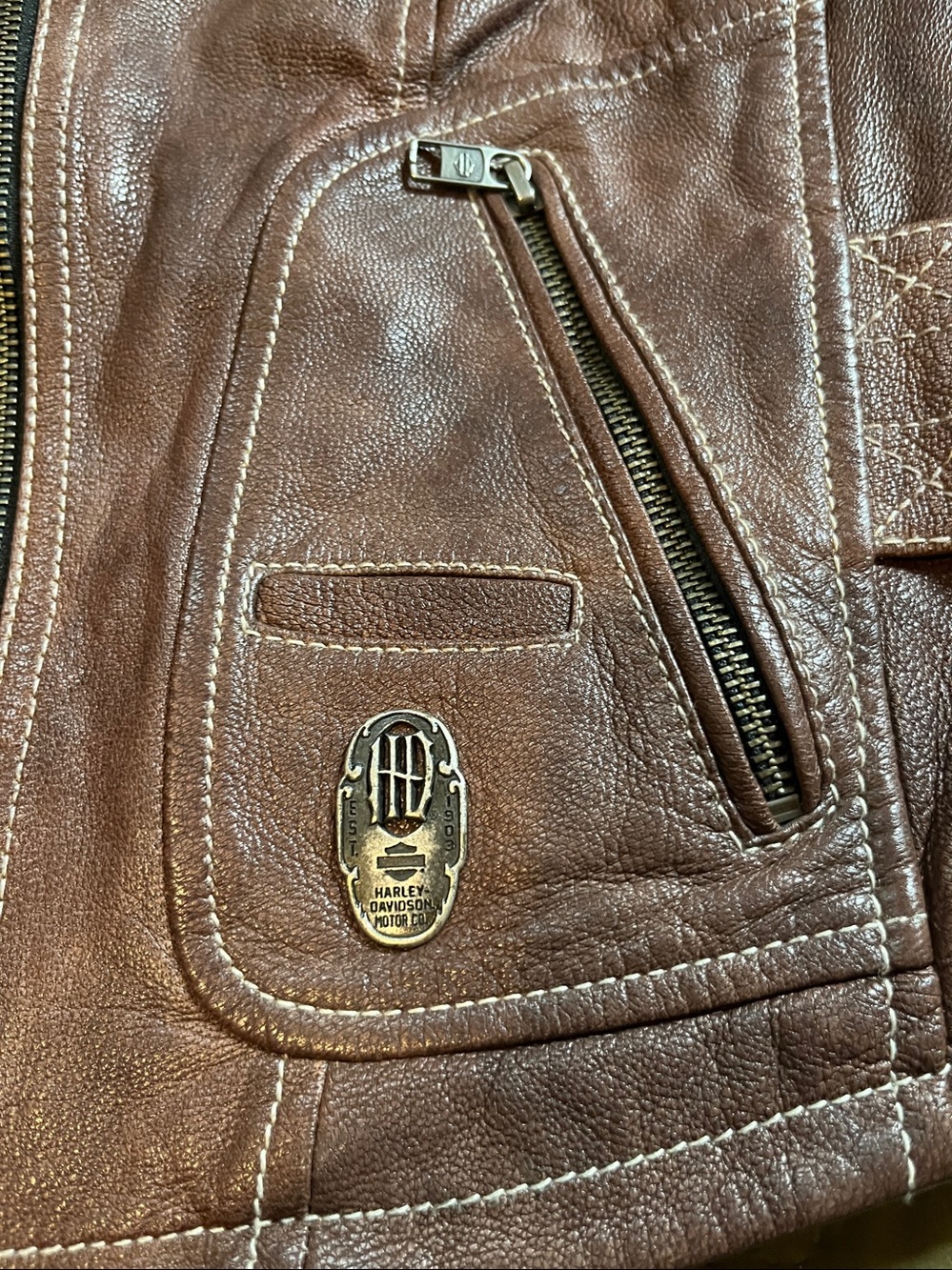 HARLEY DAVIDSON Ladies 3in1 Brown/Black Leather Moto Jacket Embroidered PERFECT - Picture 7 of 10